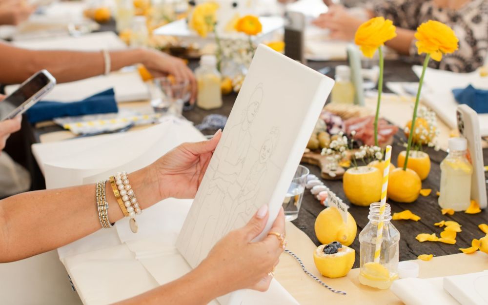 Custom hand drawn Paint party personalized kit with Bruna Rossa for private birthday celebration