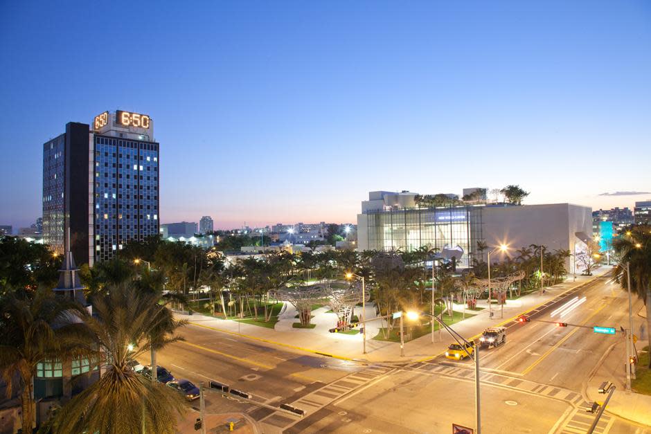 View of SoundScape Park and NWC Facade from Washington and 17th Street