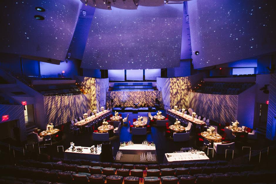 Performance Hall Plated Dinner on the Flat Stage No Retraction with Immersive Projection