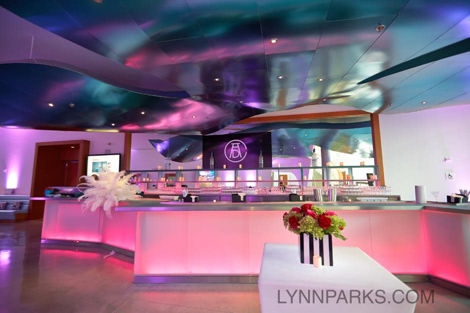 Atrium Featuring Frank Gehry Designed Luminescent Bar _ Pink Photo by Lynn Parks