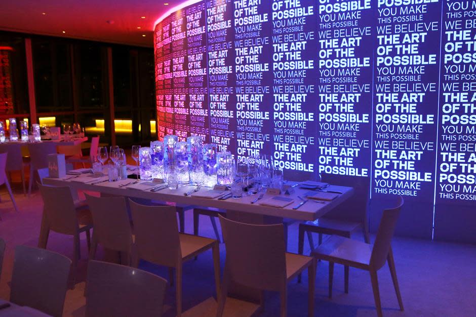 Donors Lounge View Facing NE Plated Dinner Featuring Video Projection