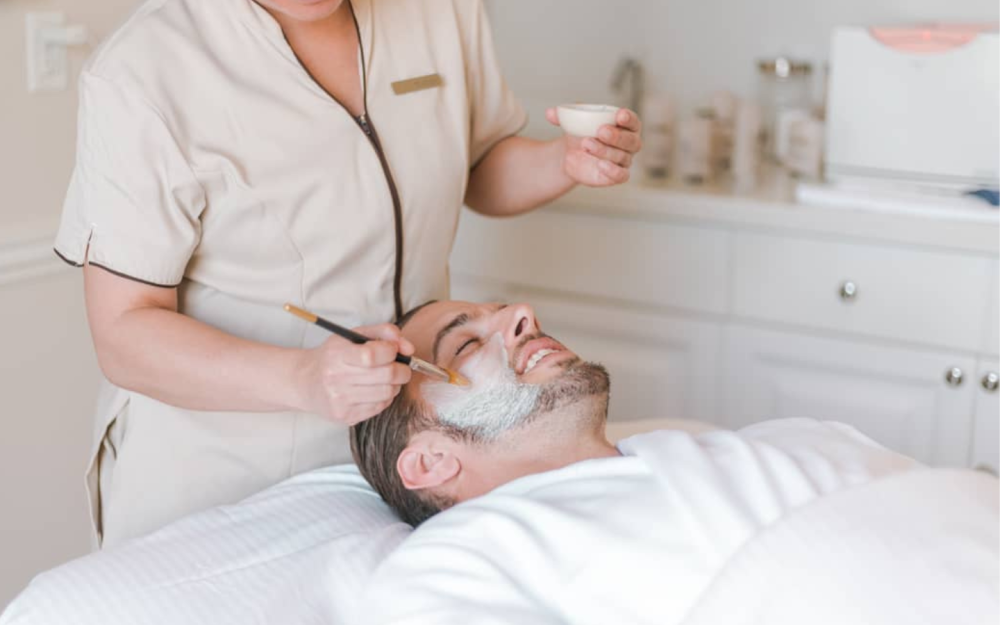 Deep cleanse, exfoliation, hot towels, hydration. Repair shaving damage. Beard and mustache brushing for stimulation.