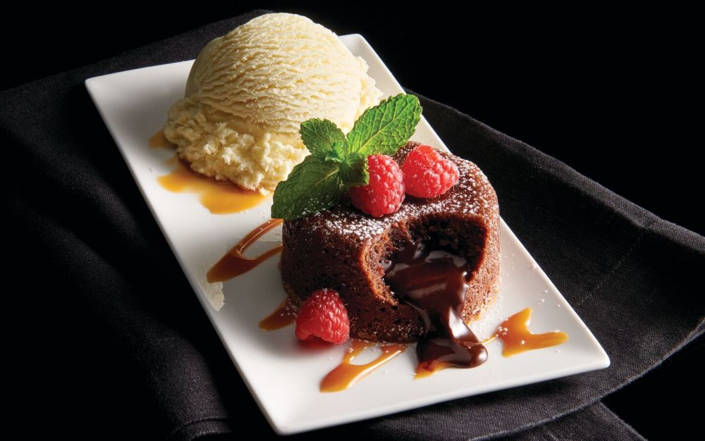 Morton's Legendary Hot Chocolate Cake® with a Scoop of Vanilla Ice Cream.