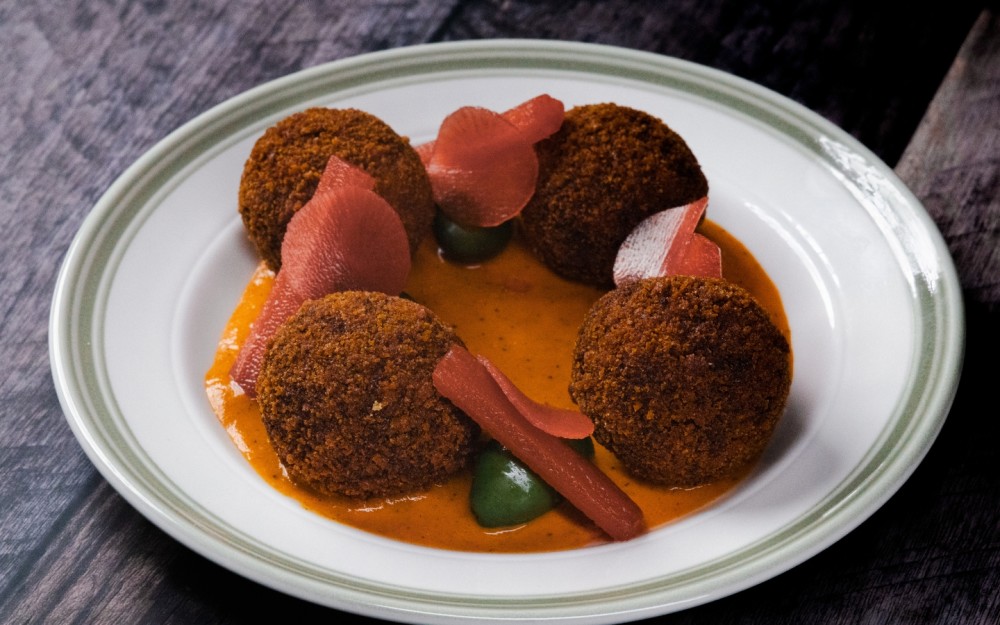 Short Rib Croquette with Romesco Sauce