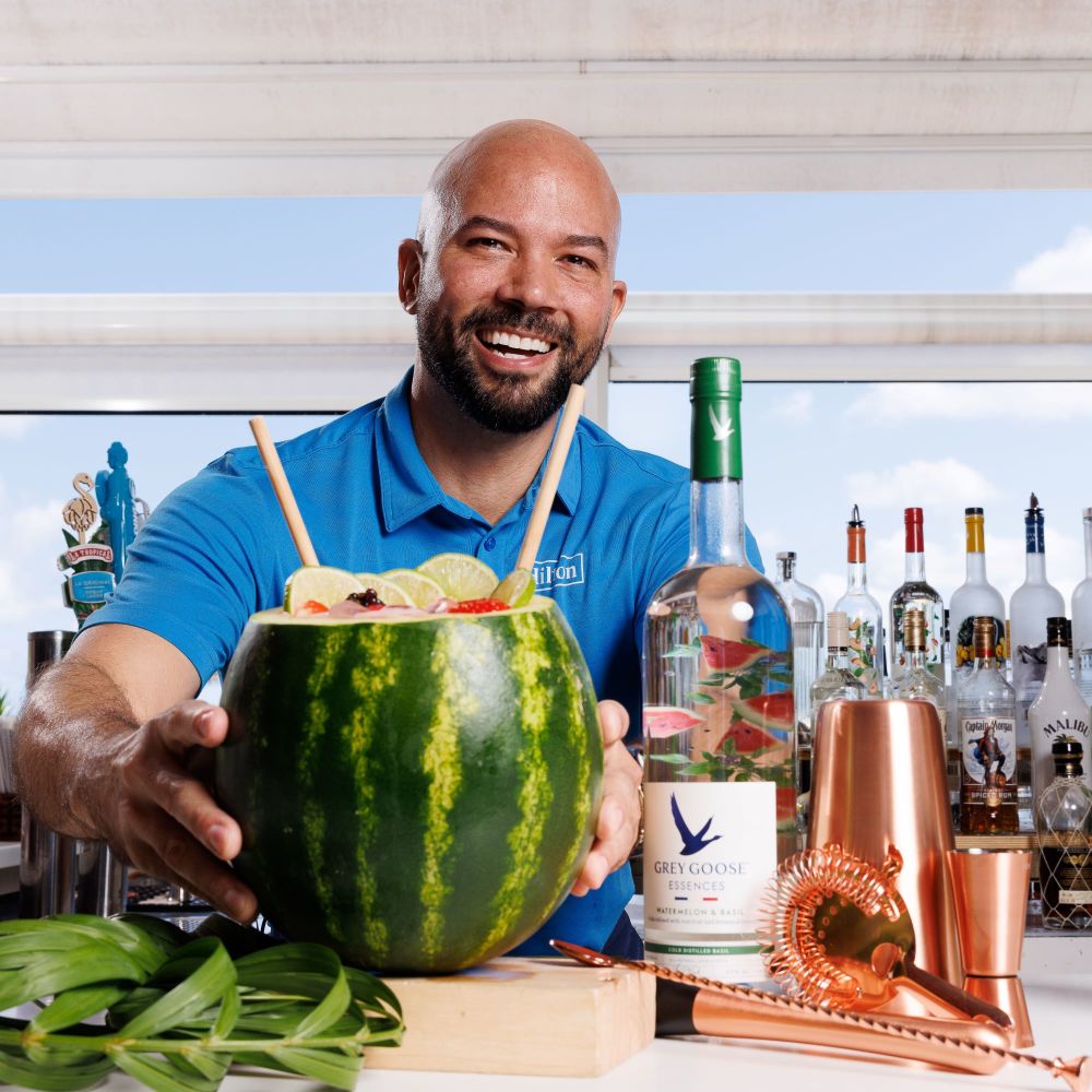 Outdoor bar overlooking the Atlantic Ocean