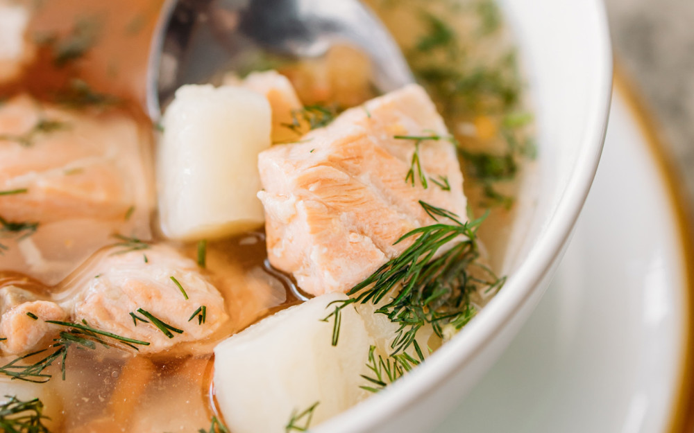 Fisherman Soup (Ukha) with Salmon and Red Snapper