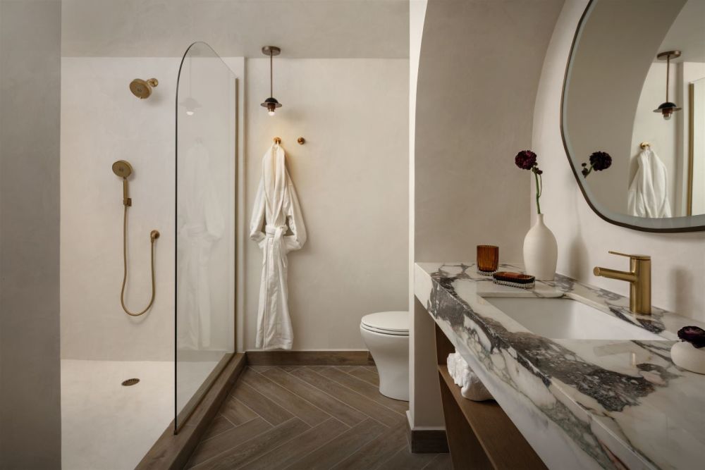 Guest bath with shower and marble vanity