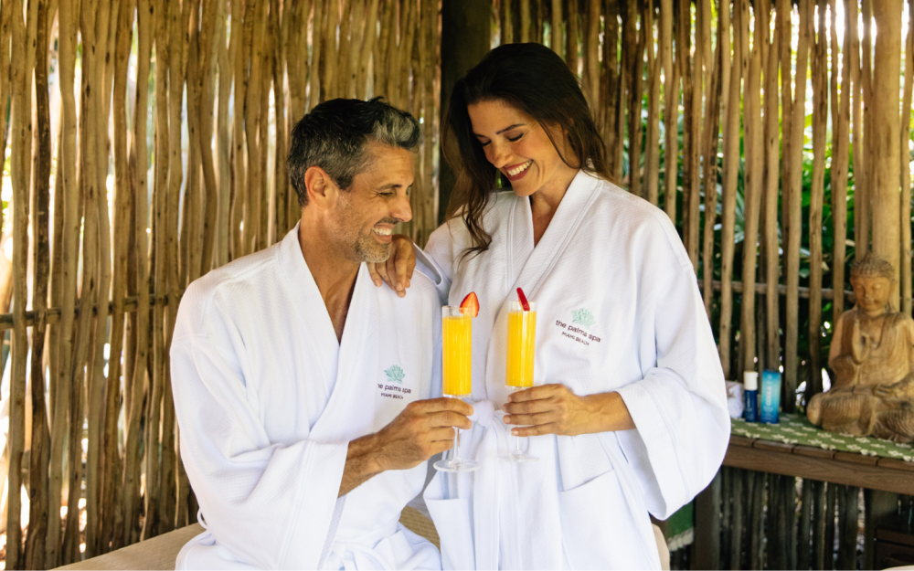 AVEDA Spa Couples Massage in Outdoor Tiki Cabana with Mimosas