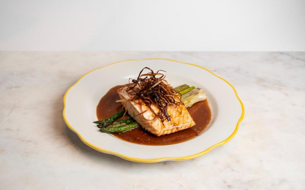 8 Oz,Cooked in our Teriyaki w/Orange & Sesame Sauce,Asparagus
& Roasted Potato Blend.
