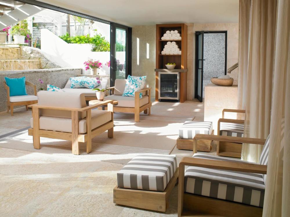AVEDA Relaxation Room features tranquil colors and the delightful sounds of our soothing outdoor waterfall.