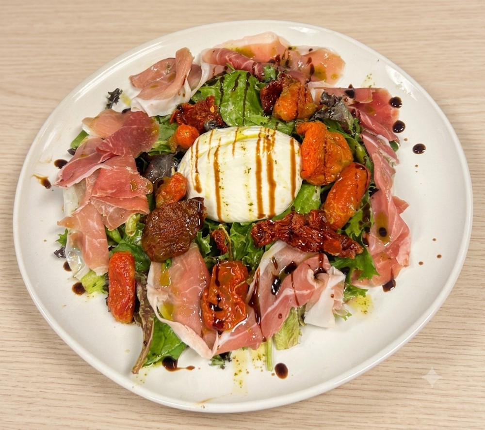 With tomatoes and prosciutto