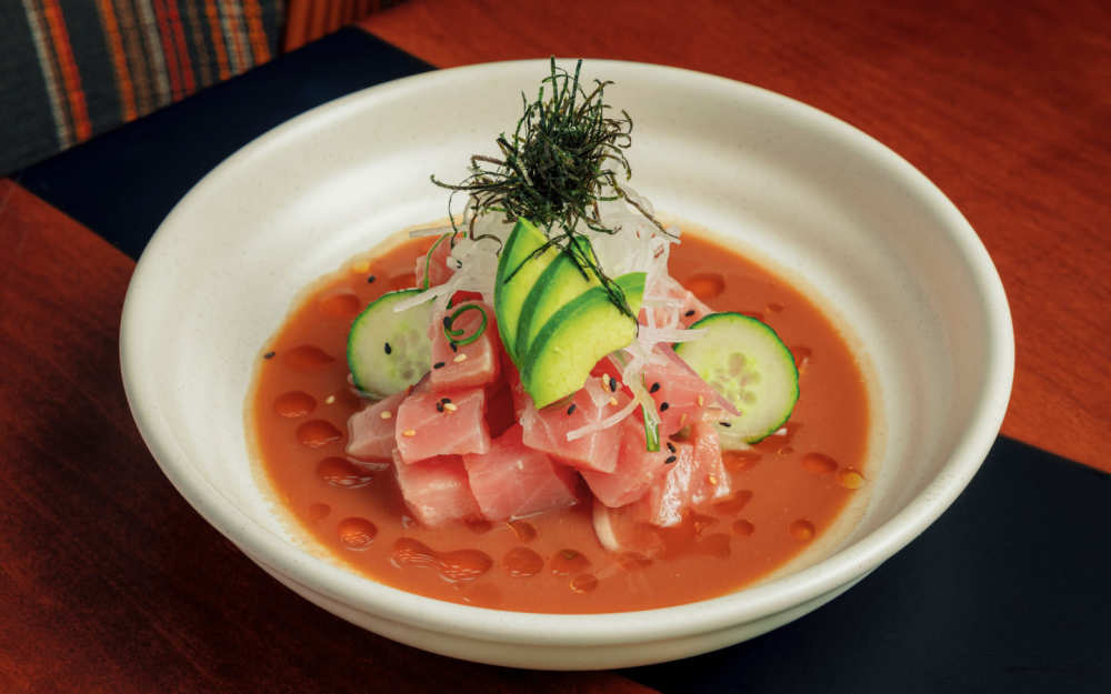 Cebiche Nikkei: tuna, cucumber, avocado, tamarindo & soy sauce leche de tigre