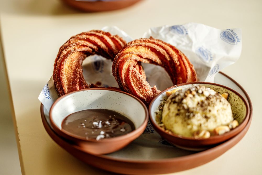 Churros With Chocolate Sauce & Corn Ice Cream