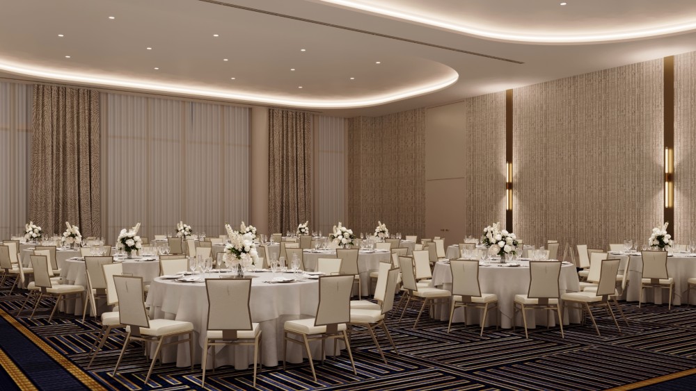 The Pearl Ballroom offers an elegant space inspired by coastal soirees. Located on the fourth floor of the new Coastal Convention Center.