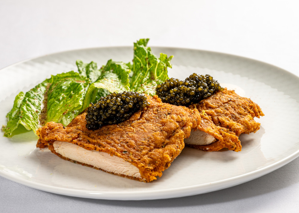 Caviar fried chicken - cooked in beef tallow