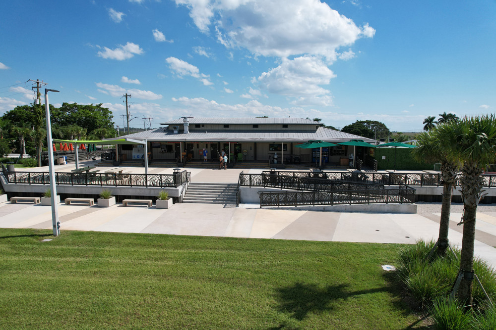 The main building at Everglades Holiday Park welcomes guests with ticketing, exhibits, dining, and access to unforgettable Everglades adventures.