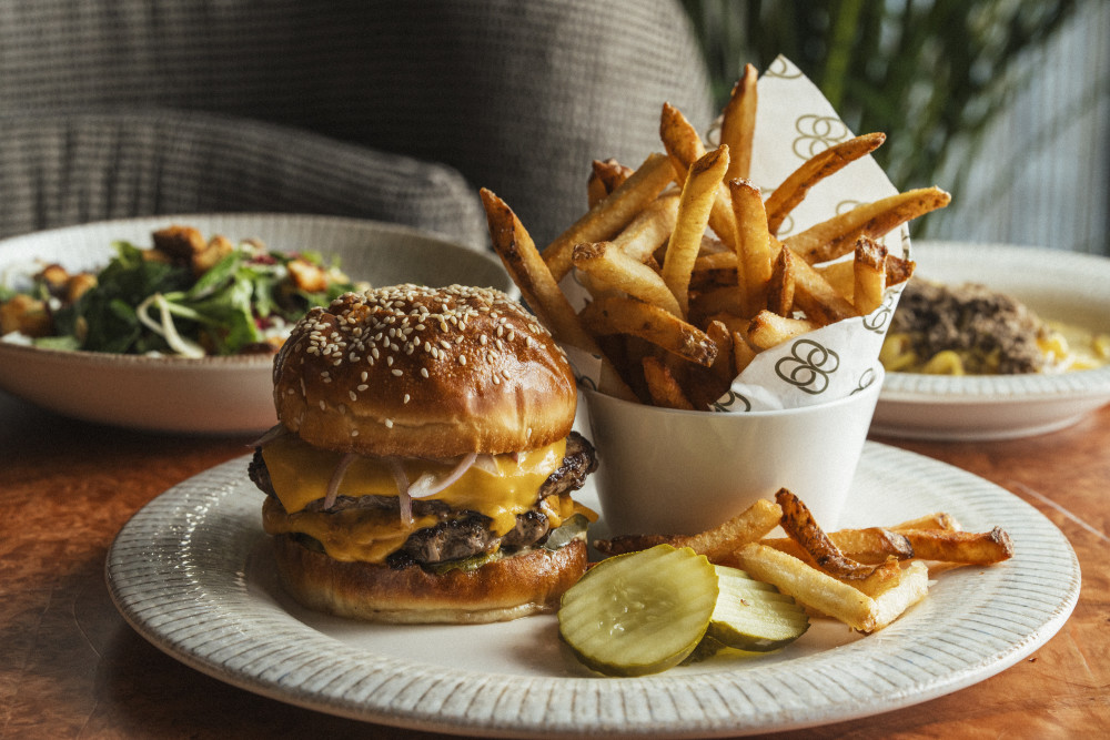 Eight Bar Burger with fries