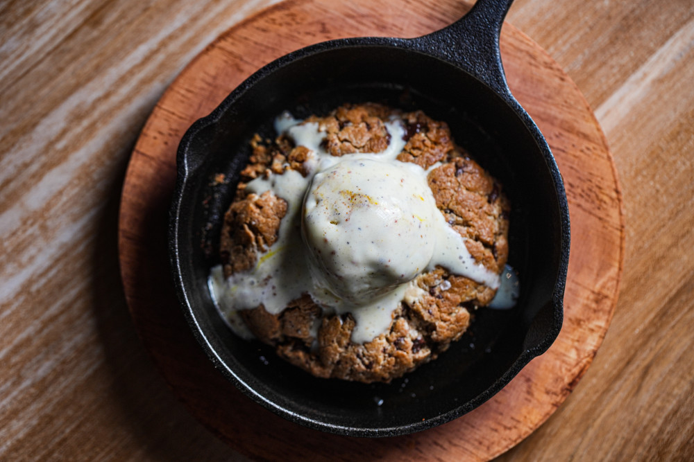 HALF BAKED HALVA CHOCOLATE CHUNK COOKIE: chunky chocolate, tahini, ras el hanout