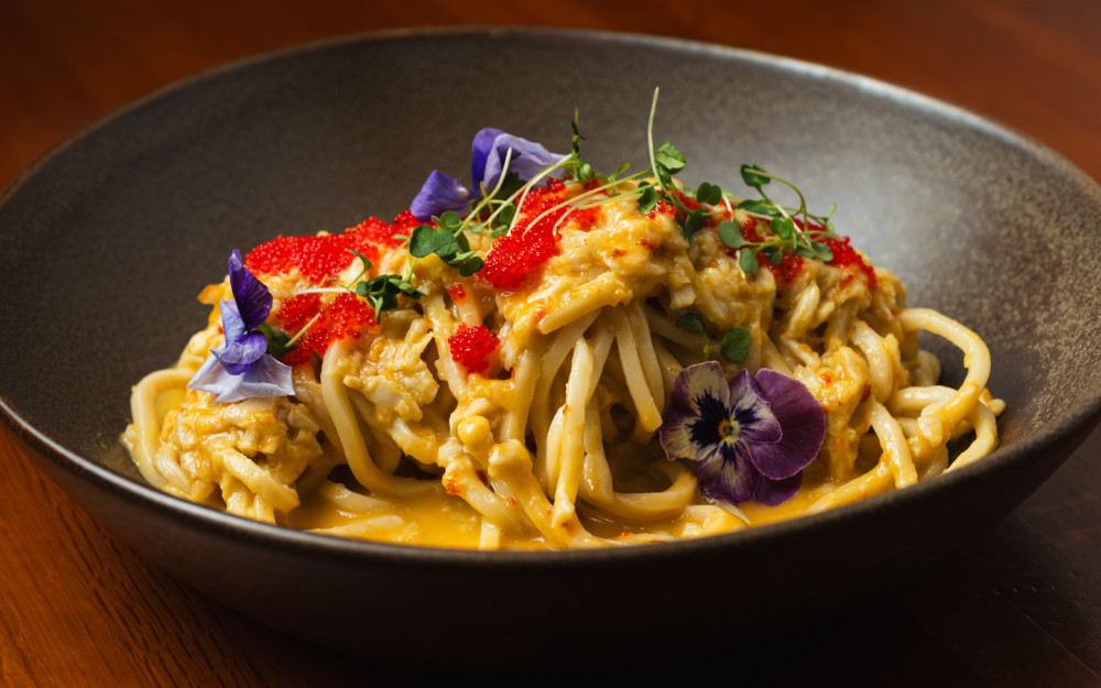 Snow Crab, Udon Noodles, Creamy Calabrian Truffle Parmesan Sauce , Tobiko