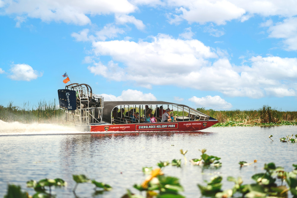 Power Play, a high powered airboat at Everglades Holiday Park, it's built for speed, stability, and an unforgettable ride through the River of Grass.
