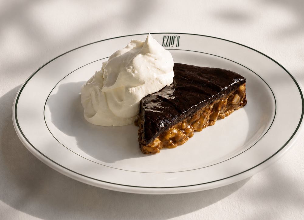Pecan Tort with a Chocolate Ganache and Fresh Whipped Cream