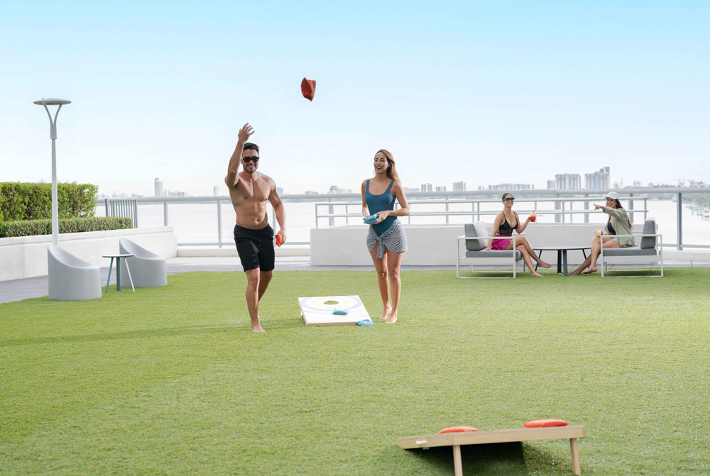 Cornhole, chess and more are some rooftop games offered at Edgewater