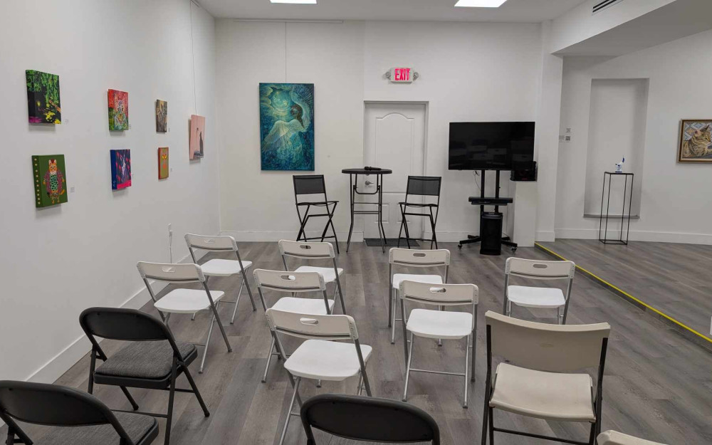 Set up for a small presentation.