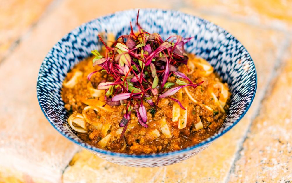 Enjoy our classic Fettuccine Bolognese smothered in ground beef ragu sauce.