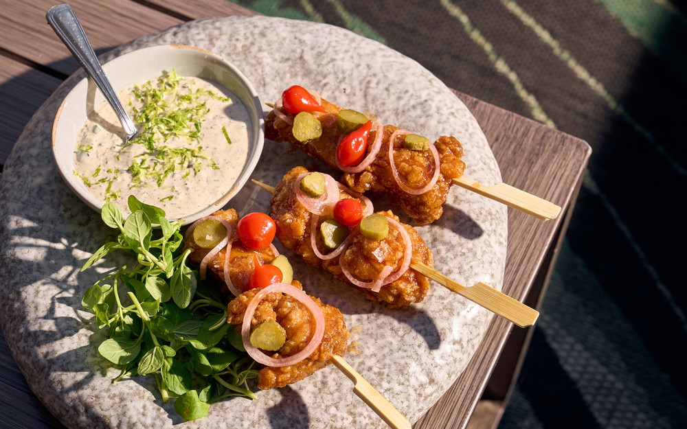 Try our fried chicken pinchos with furikake ranch