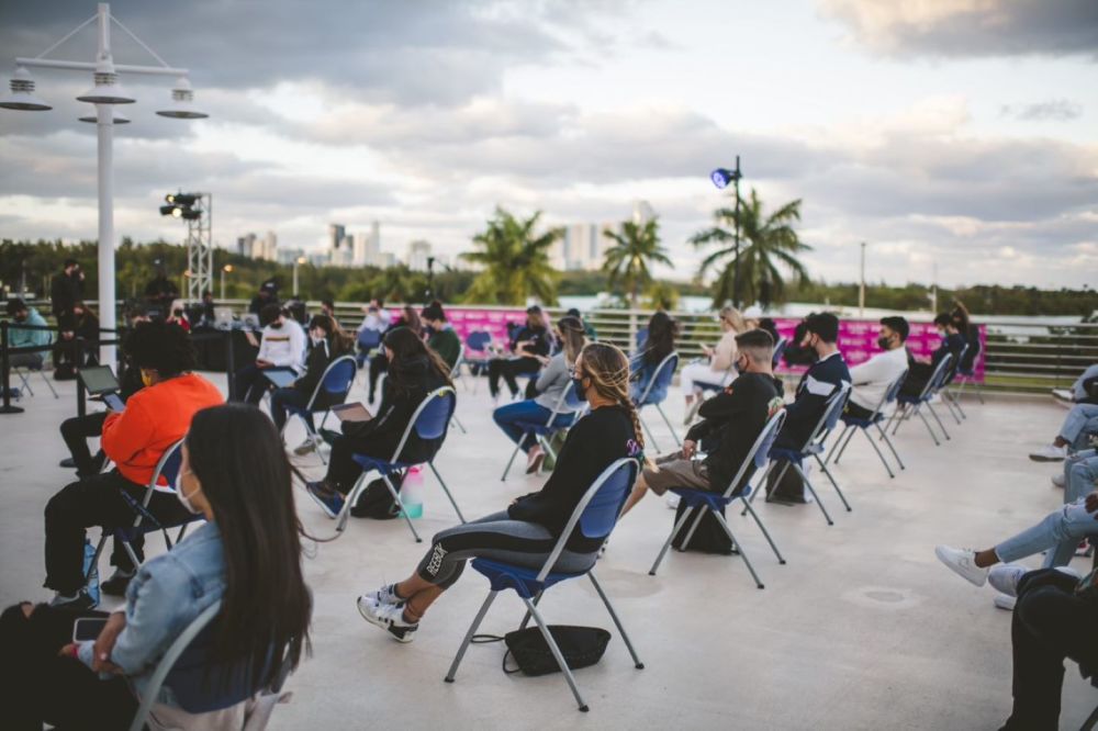 Socially distanced outdoor event overlooking the Biscayne Bay