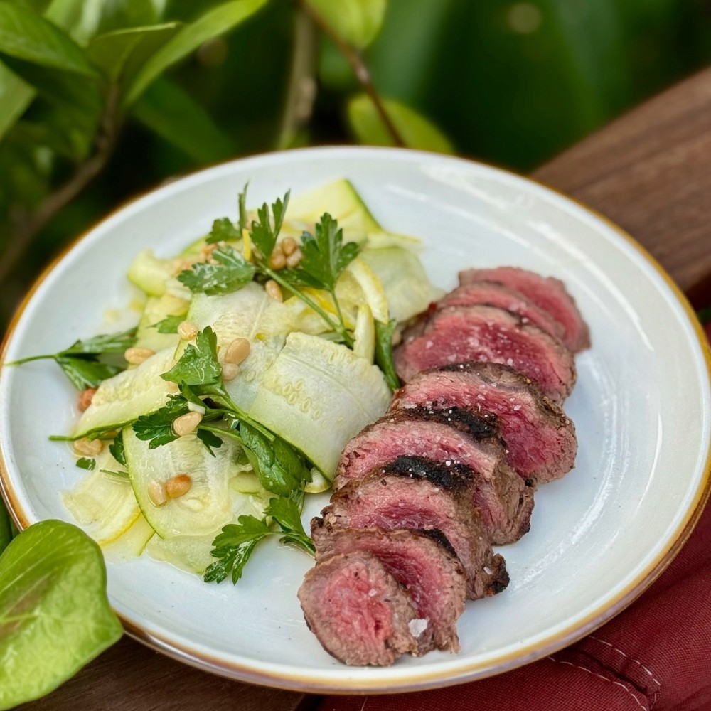 wagyu bistro filet - marinated zucchini, lemon, pine nuts