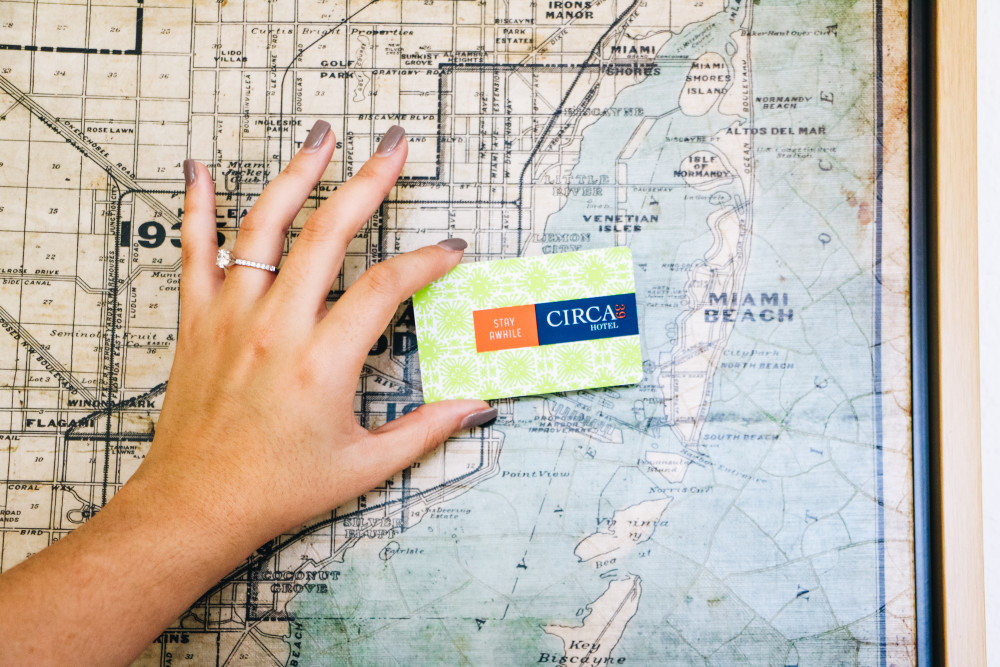 key card and miami beach map closeup