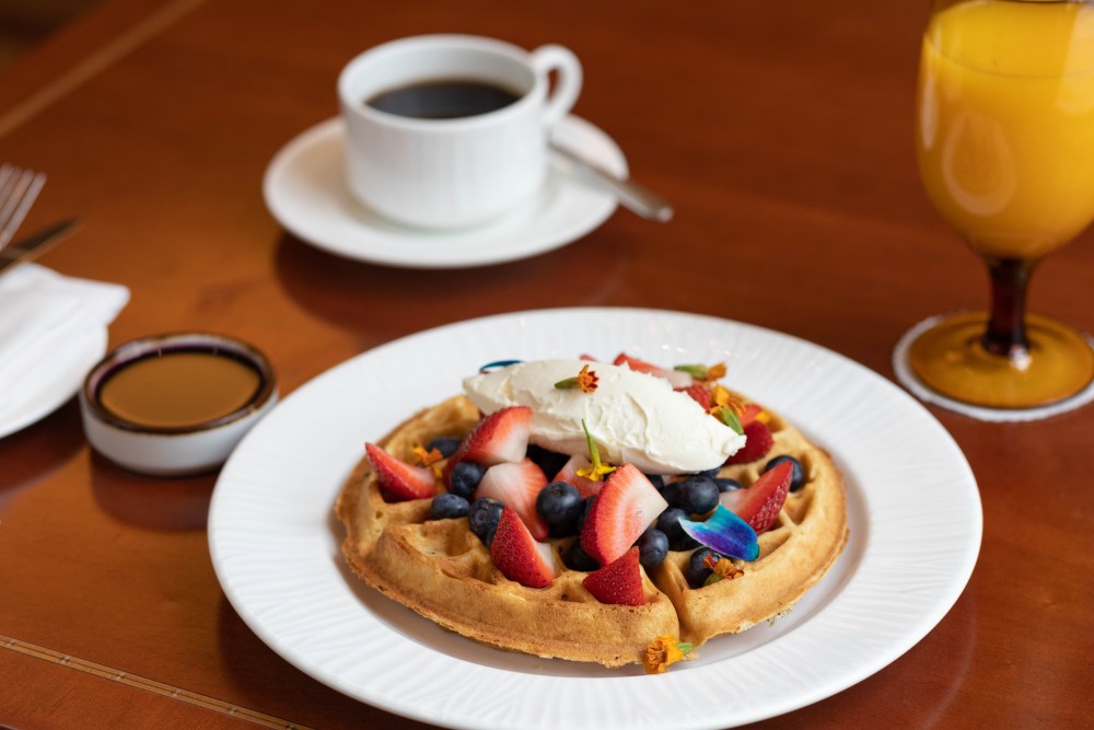 Belgian Waffle - Blueberry syrup, Mascarpone cheese, Mixed berries