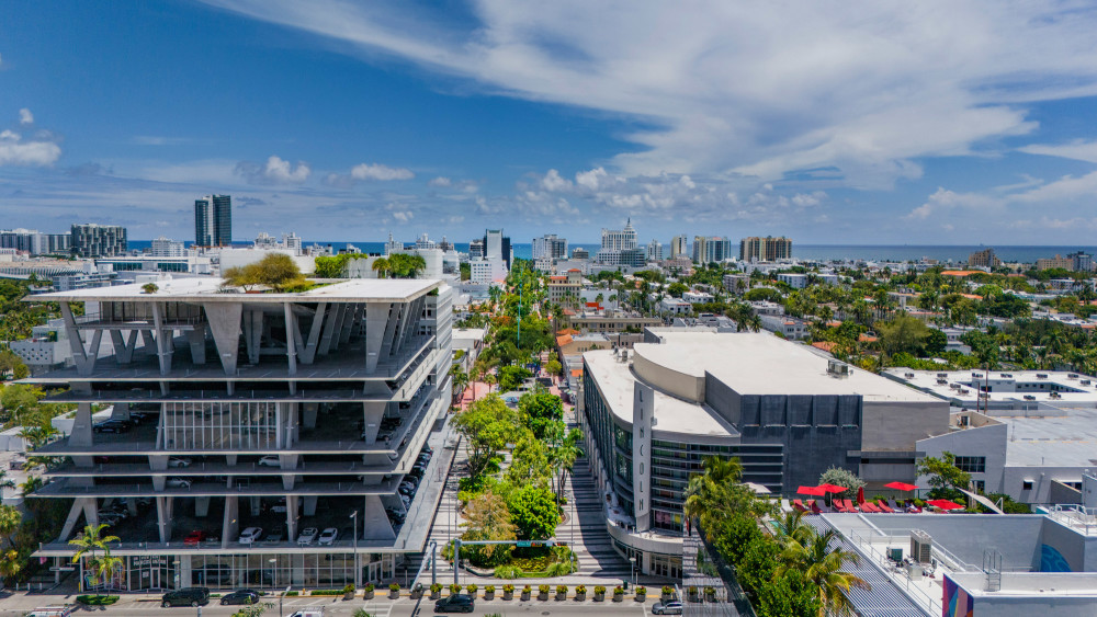An aerial view of Lincoln Road looking East from Alton Road