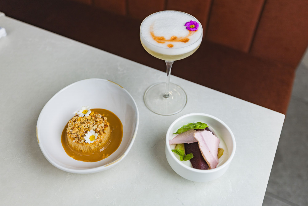 Pears ‘n Cream and Flan de Dulce de Leche — two decadent desserts that end your meal on a perfectly sweet note.