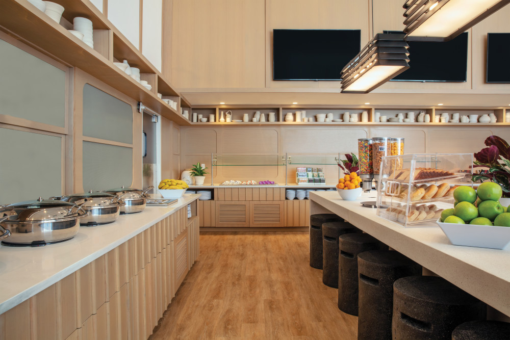 Start your day with our free hot breakfast buffet, where you can choose from a variety of options.