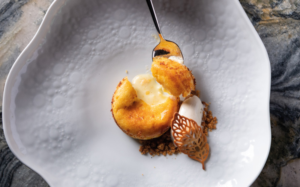 Manchego cheese fondant with vanilla ice cream.