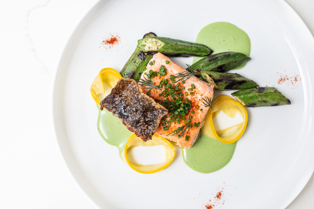 Miso glazed salmon, roasted cabbage