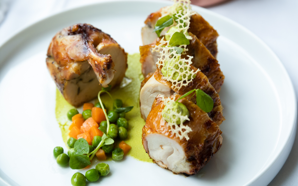 Bell & Evans Chicken.

Seasonal offering: Morel Mushroom cream sauce. 

Allergies: Dairy, Mushrooms, Onions