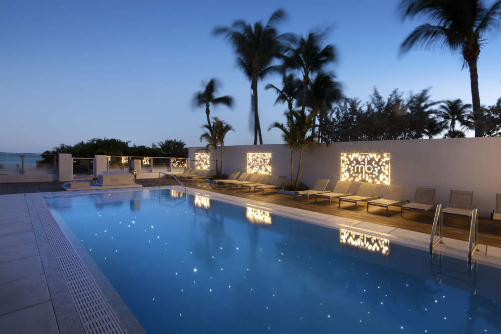 Pool area at night