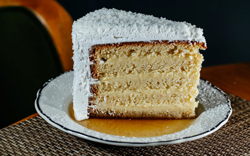 Five Layer Coconut Cake with rum anglaise