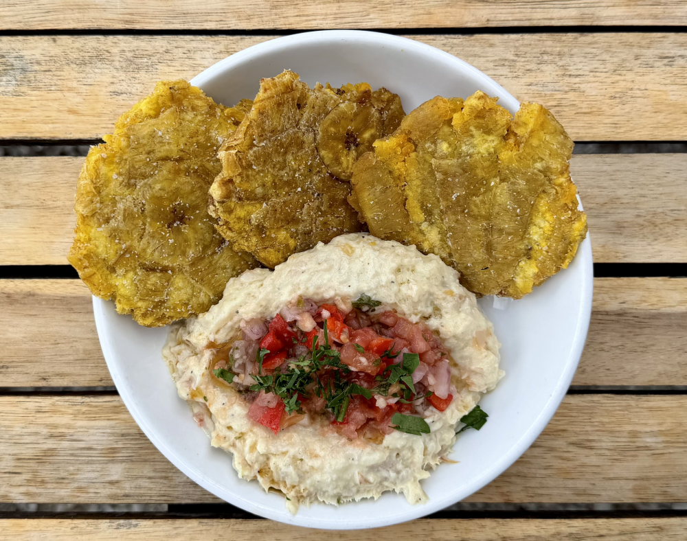 Smoked Wahoo Fish Dip with salsa criolla, crispy tostones