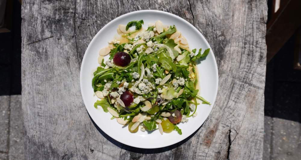 Shaved Fennel & Arugula Salad
 grapes, almonds, Gorgonzola