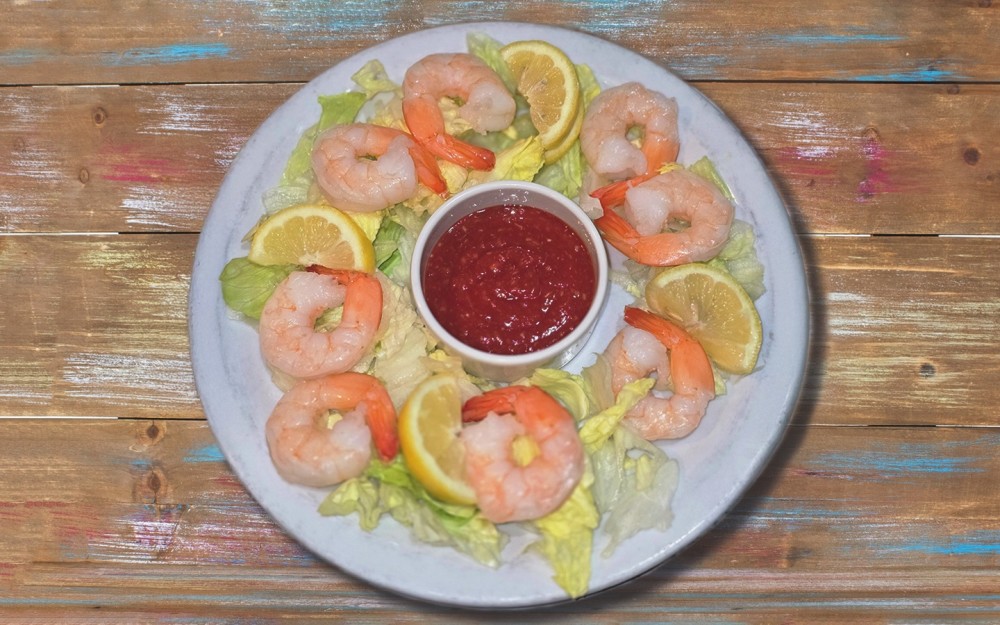 8 large chilled shrimp served with a tangy sauce cocktail sauce.