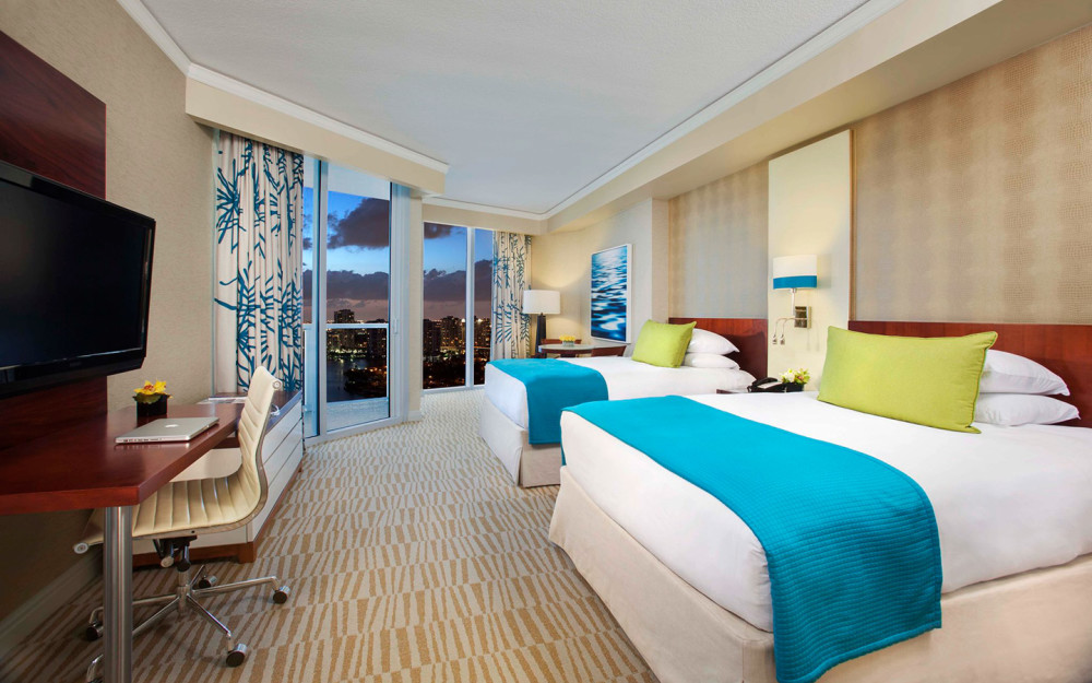 Guest Room with Bay View at Trump International Beach Resort.