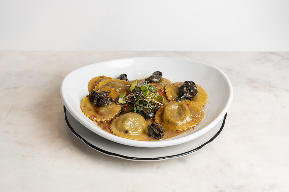 with Escargot and a Creamy Red Wine, Soy & Leek Sauce