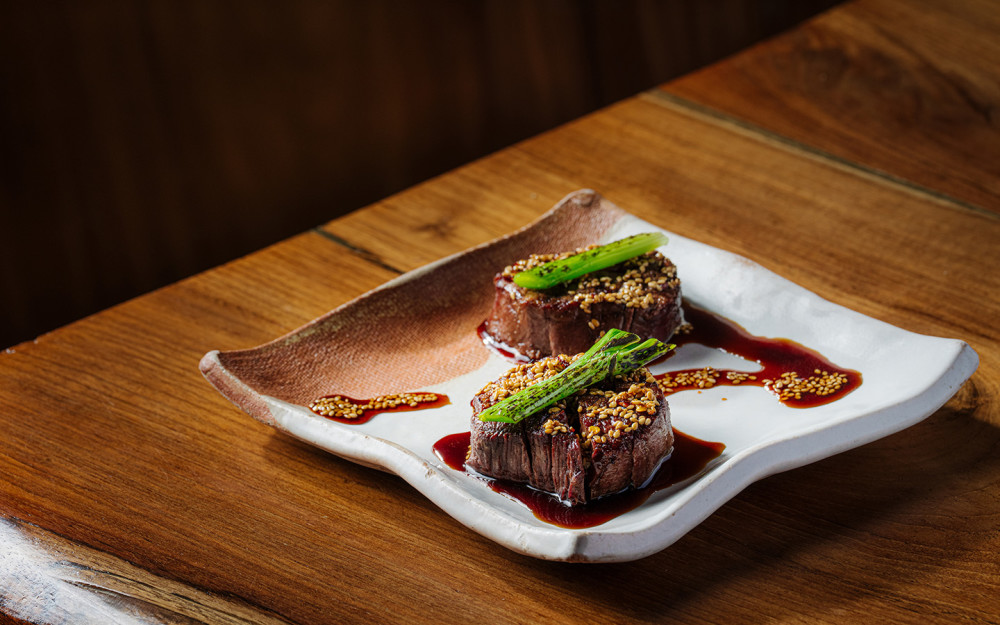 spicy beef tenderloin with red chili, sesame + sweet soy