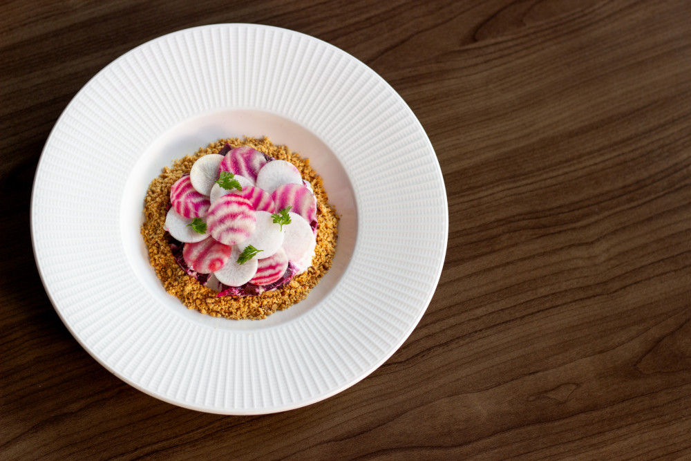 Candy Cane Beets, Whipped Bleu Cheese, Hazelnuts