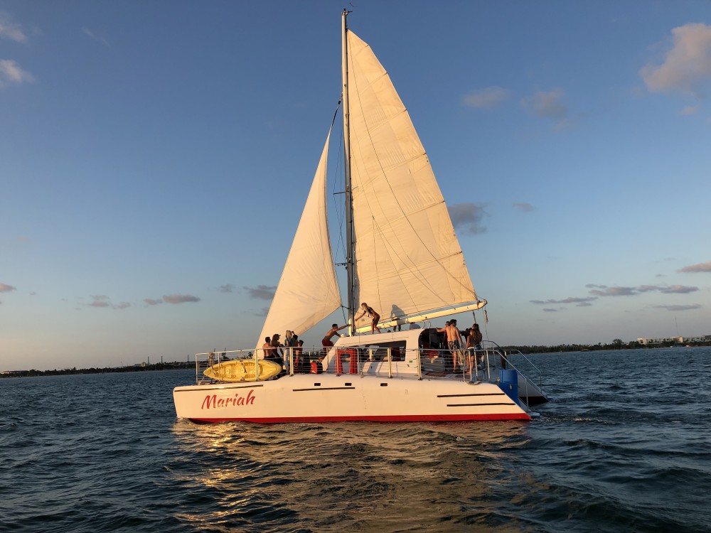 Mariah is our newest and largest giant Catamaran 60' long and 30' wide the double-hull design of our Catamarans makes them the smoothest sailing boats out of any.