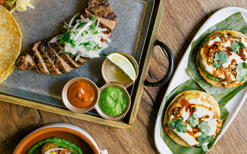 New York Strip, Sweet Potato Tostadas, Chicken Flautas, Ceviche